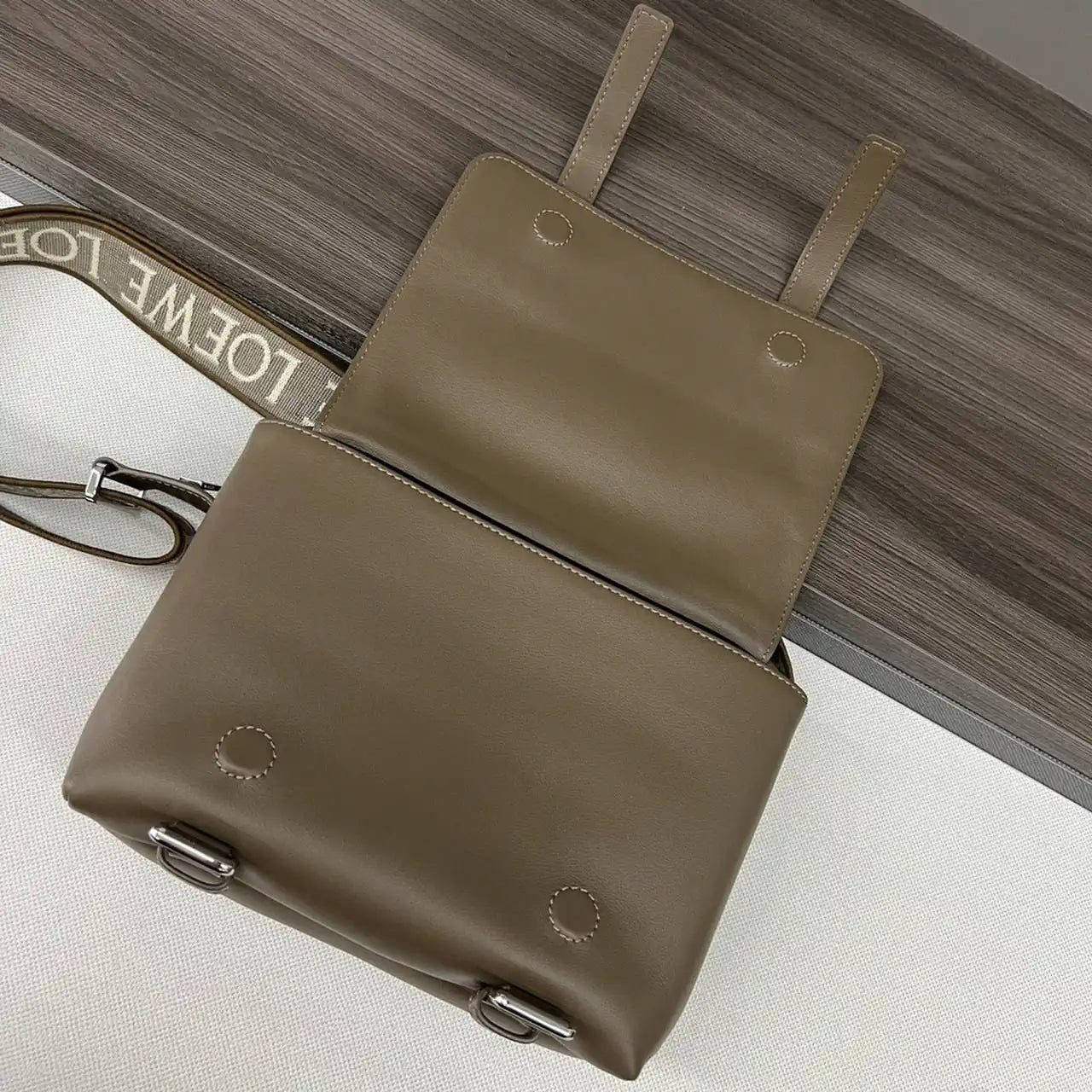 Loewe XS Military messenger bag in supple smooth calfskin and jacquard B553A72X27 Coffe