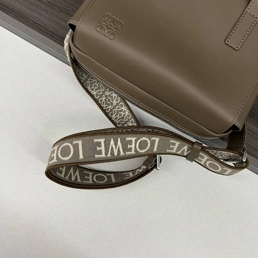 Loewe XS Military messenger bag in supple smooth calfskin and jacquard B553A72X27 Coffe