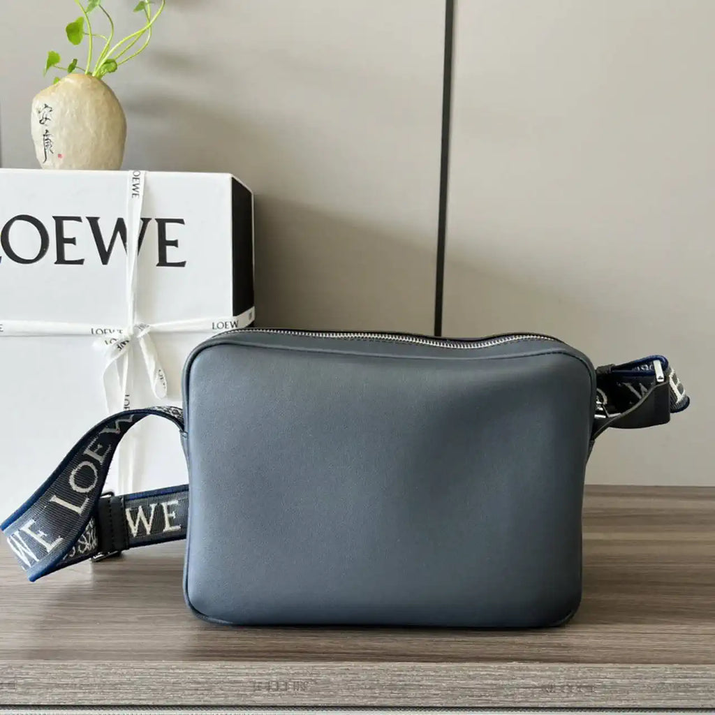 Loewe XS Military messenger bag in supple smooth calfskin and jacquard B553A72X27 Navy Blue