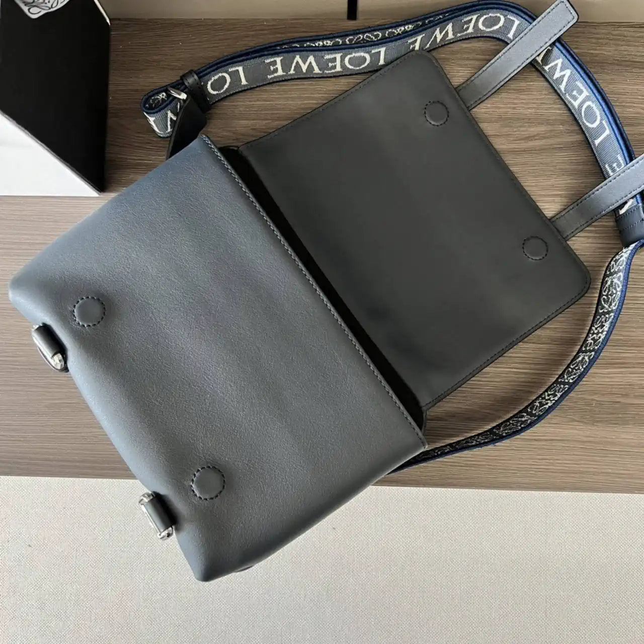 Loewe XS Military messenger bag in supple smooth calfskin and jacquard B553A72X27 Navy Blue