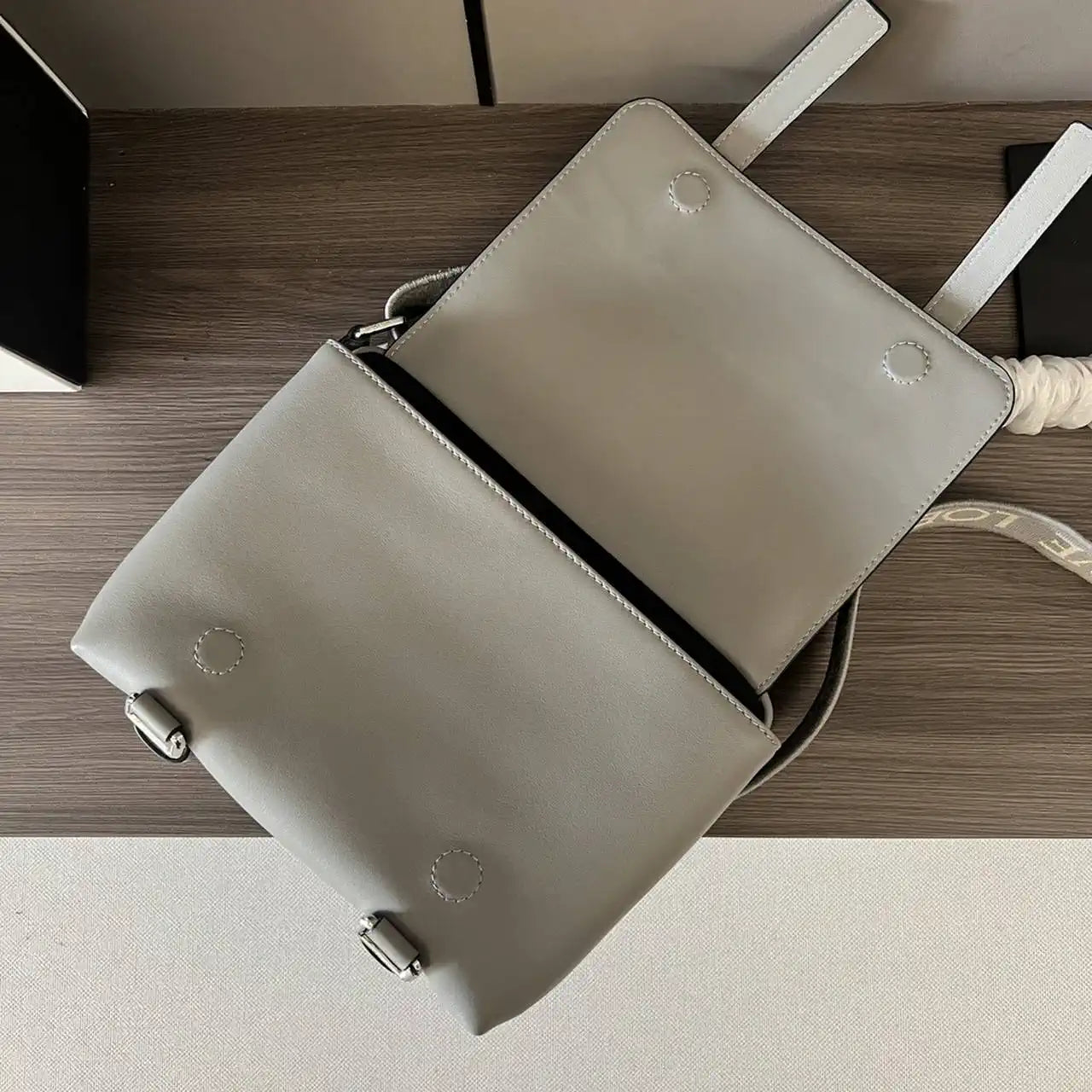 Loewe XS Military messenger bag in supple smooth calfskin and jacquard B553A72X27 Gray
