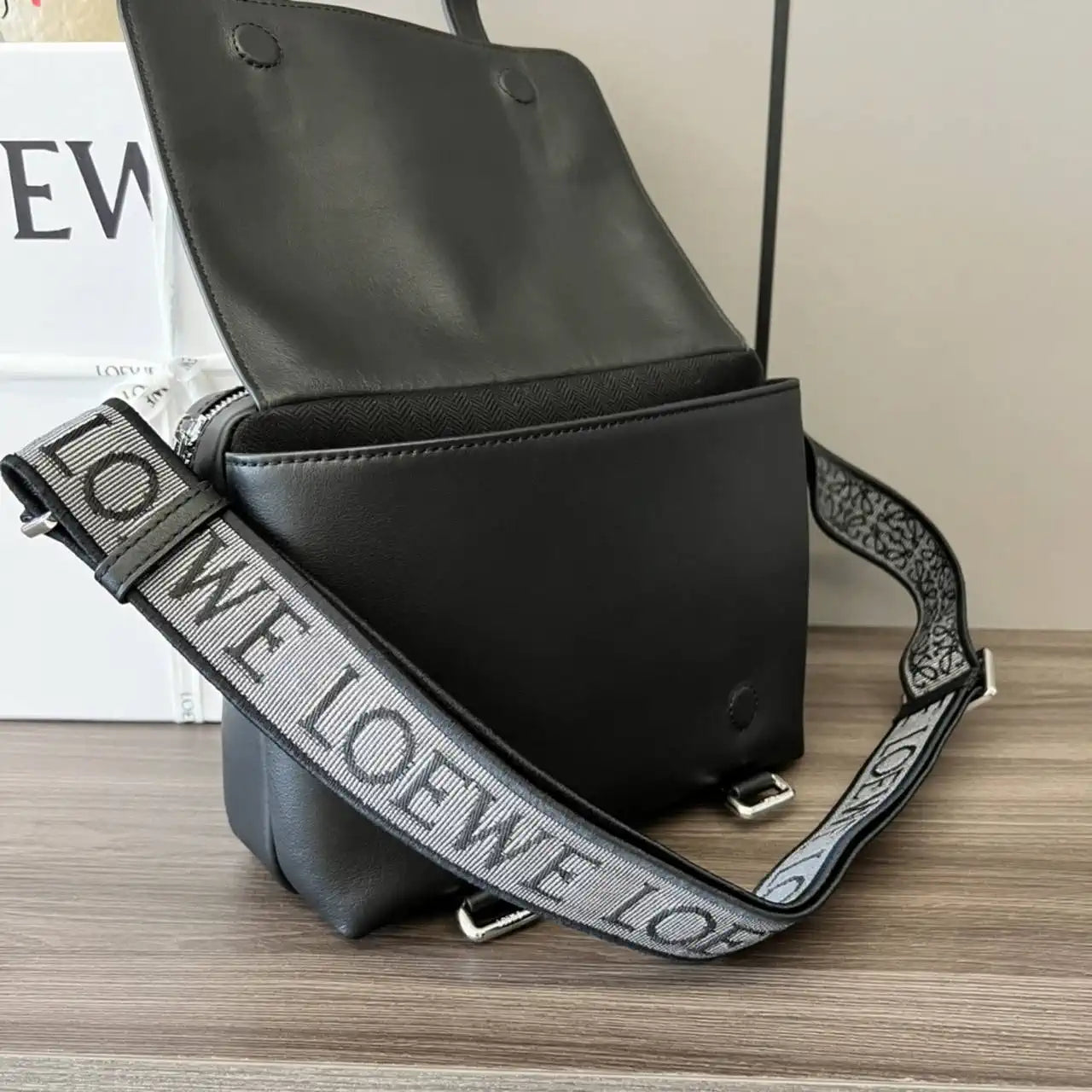 Loewe XS Military messenger bag in supple smooth calfskin and jacquard B553A72X27