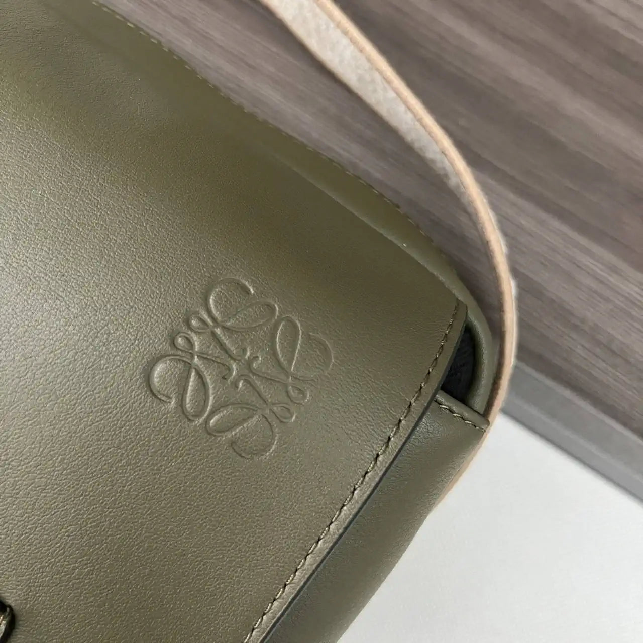 Loewe XS Military messenger bag in supple smooth calfskin and jacquard B553A72X27 Dark Green