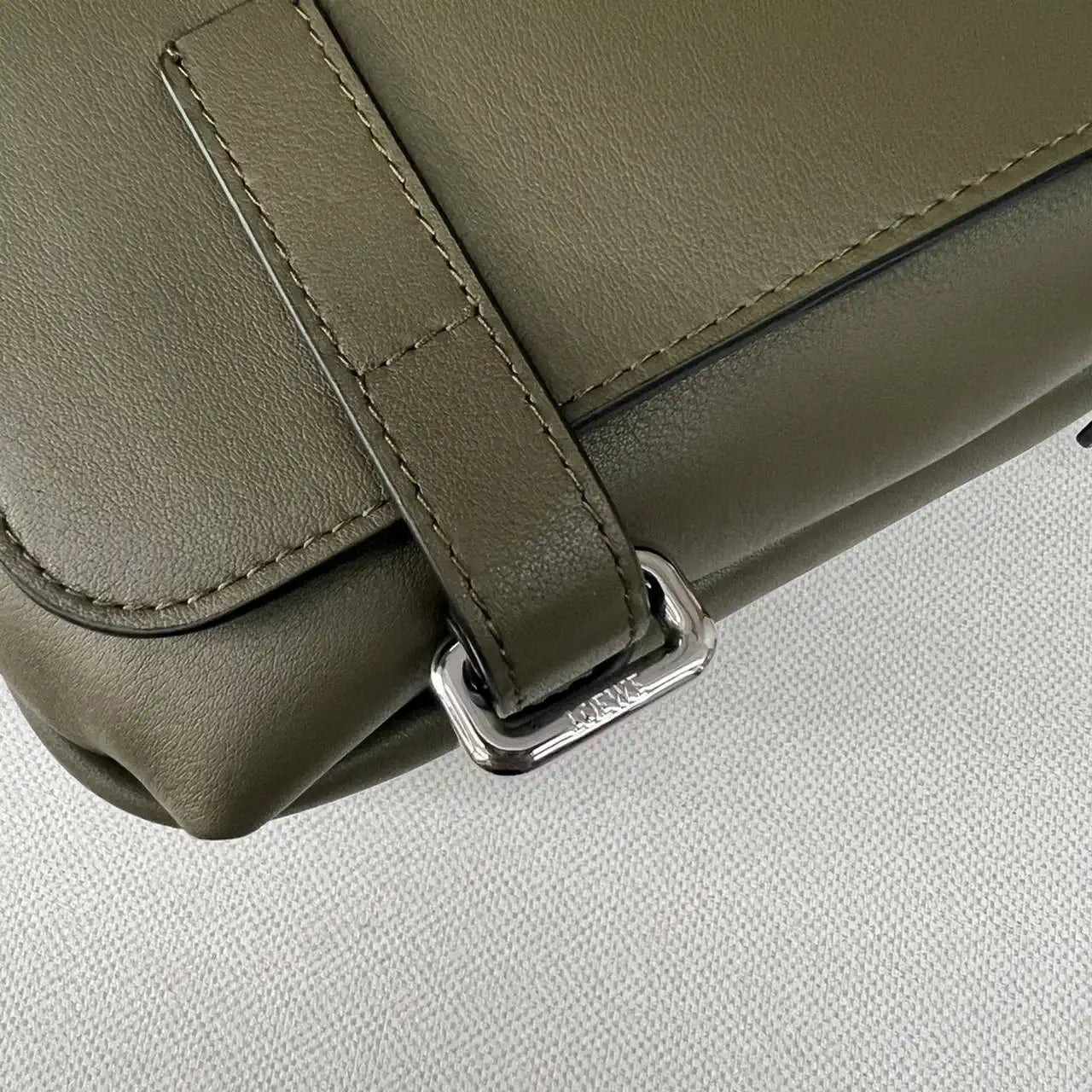 Loewe XS Military messenger bag in supple smooth calfskin and jacquard B553A72X27 Dark Green
