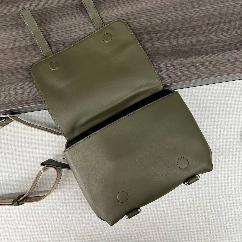Loewe XS Military messenger bag in supple smooth calfskin and jacquard B553A72X27 Dark Green