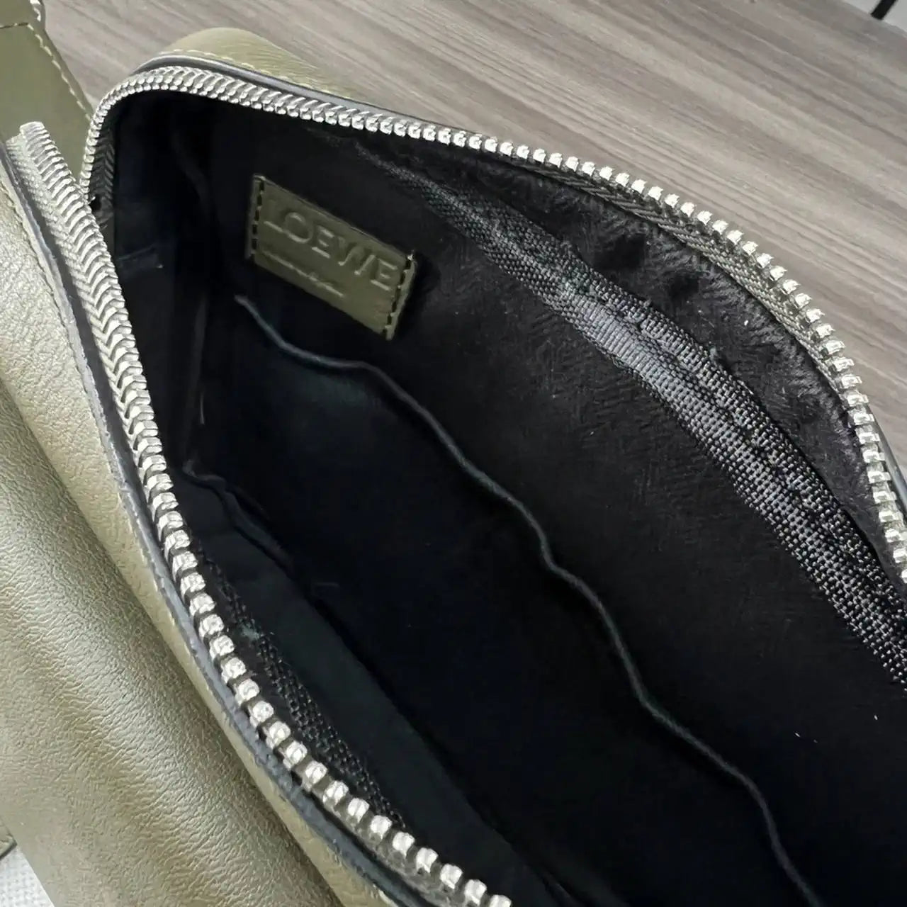 Loewe XS Military messenger bag in supple smooth calfskin and jacquard B553A72X27 Dark Green