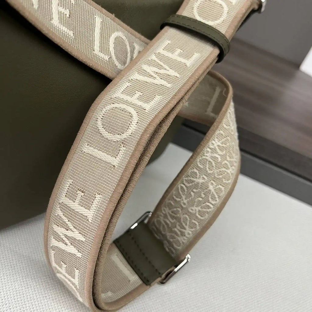 Loewe XS Military messenger bag in supple smooth calfskin and jacquard B553A72X27 Dark Green