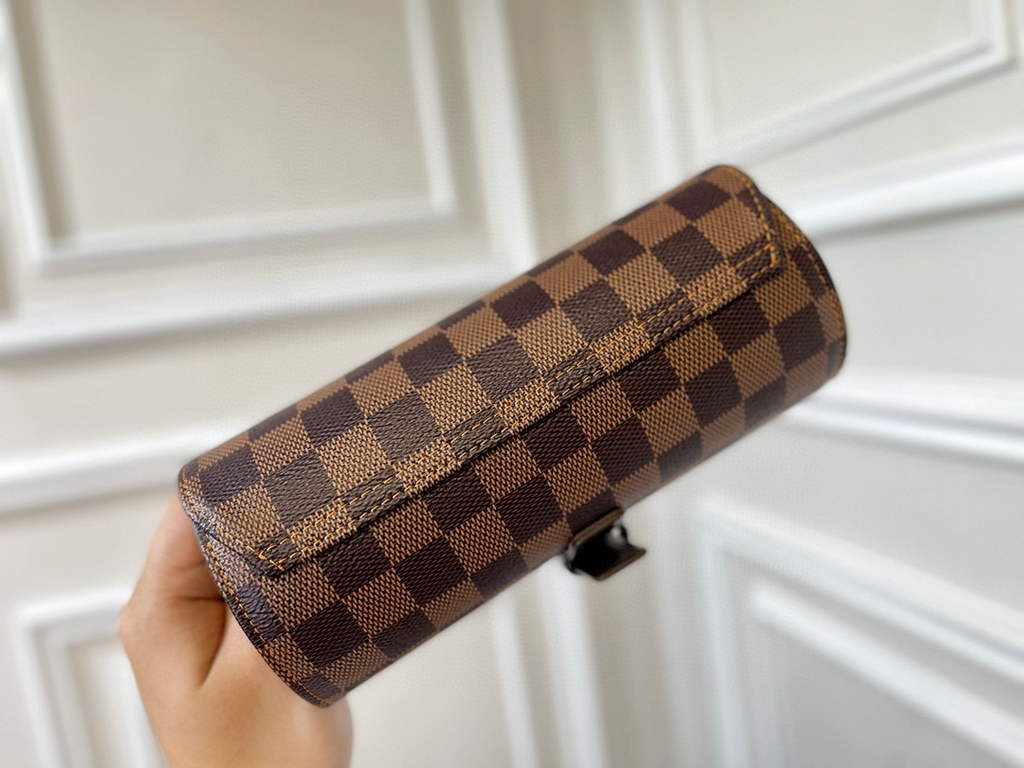 Louis Vuitton 3 Watch Case Damier Graphite Canvas N41137 Cofee