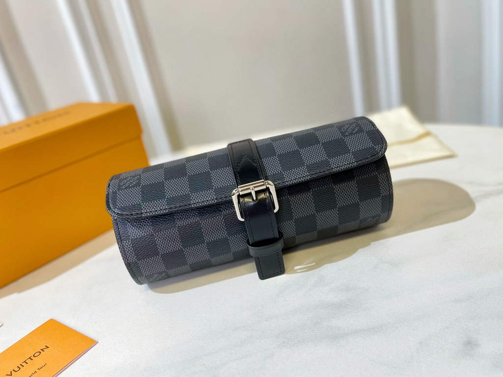Louis Vuitton 3 Watch Case Damier Graphite Canvas N41137
