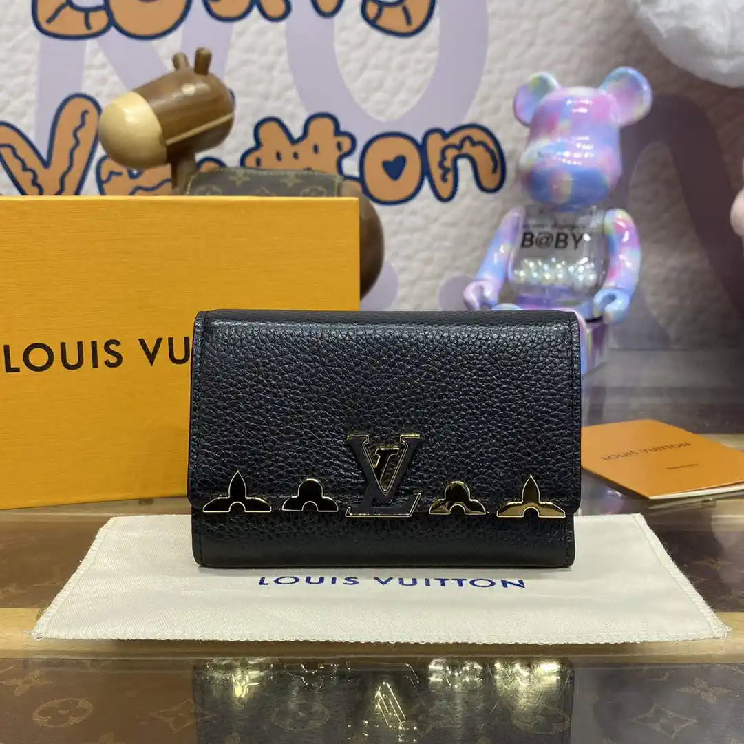 Louis Vuitton Capucines Compact Wallet LV M82764 Black