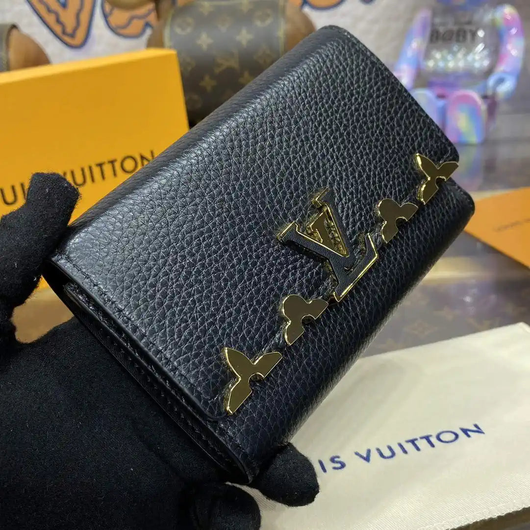 Louis Vuitton Capucines Compact Wallet LV M82764 Black