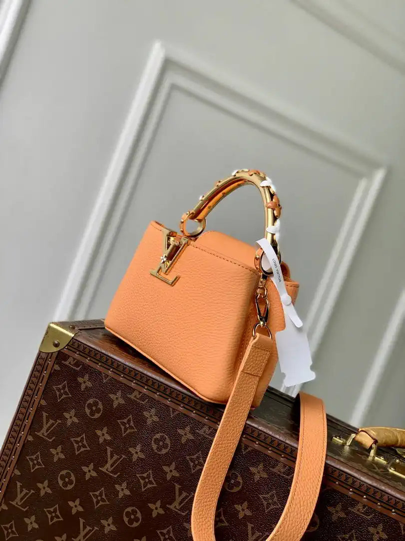 Louis Vuitton Capucines Mini Handbag LV M14396 Khaki Orange