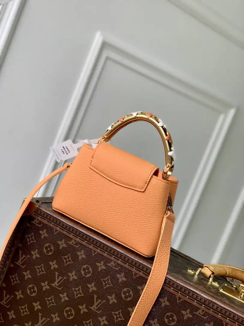 Louis Vuitton Capucines Mini Handbag LV M14396 Khaki Orange