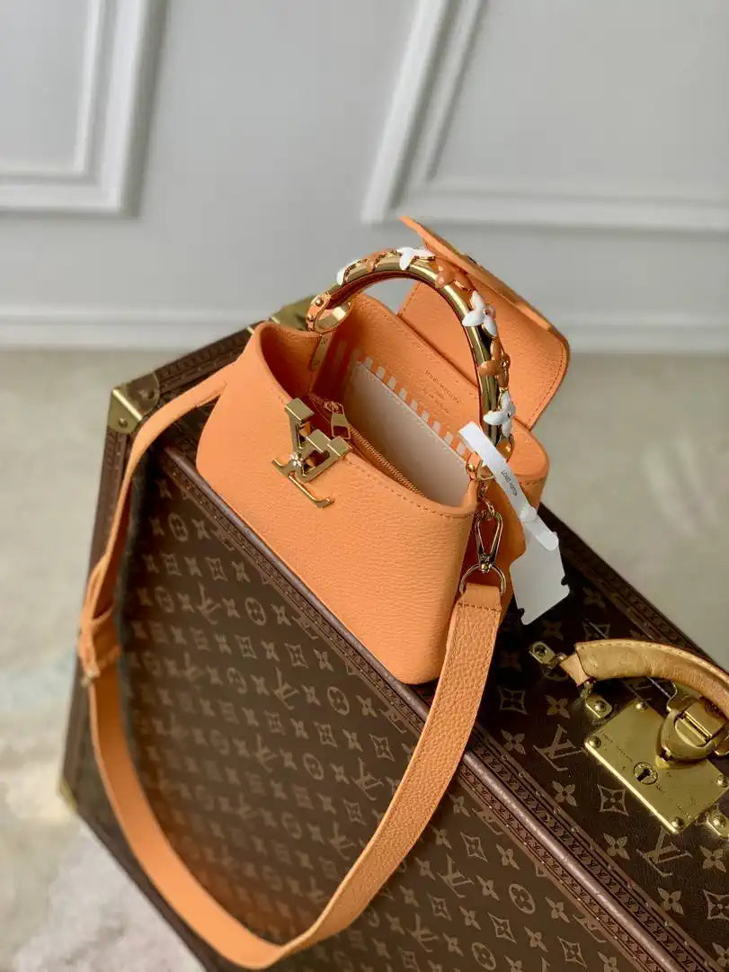 Louis Vuitton Capucines Mini Handbag LV M14396 Khaki Orange