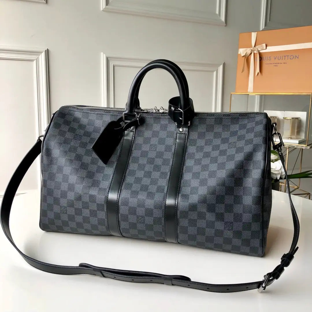 Louis Vuitton Keepall Bandouliere 45 Travel Bag LV N41418 Damier Graphite Canvas