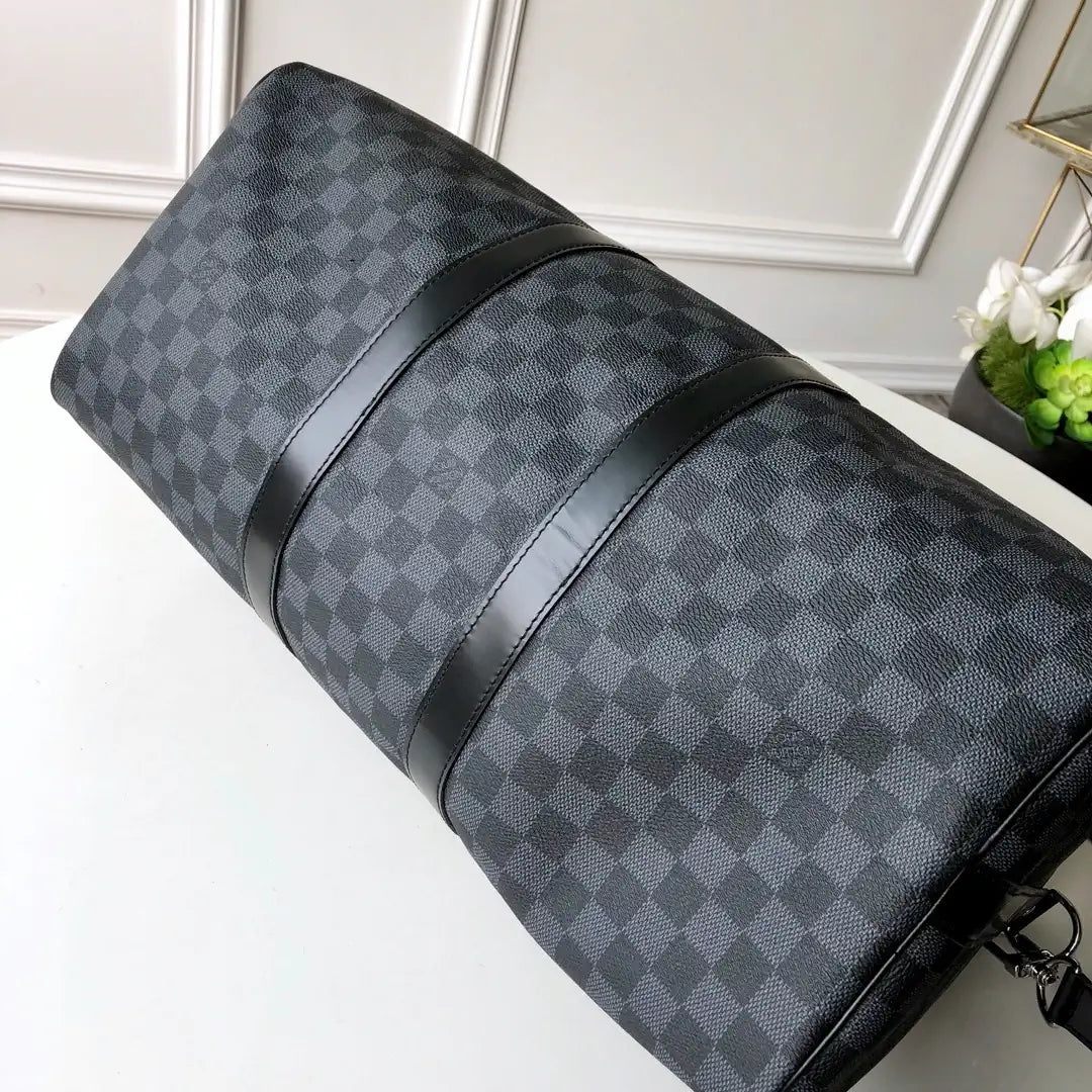 Louis Vuitton Keepall Bandouliere 50 Travel Bag LV N41416 Damier Graphite Canvas