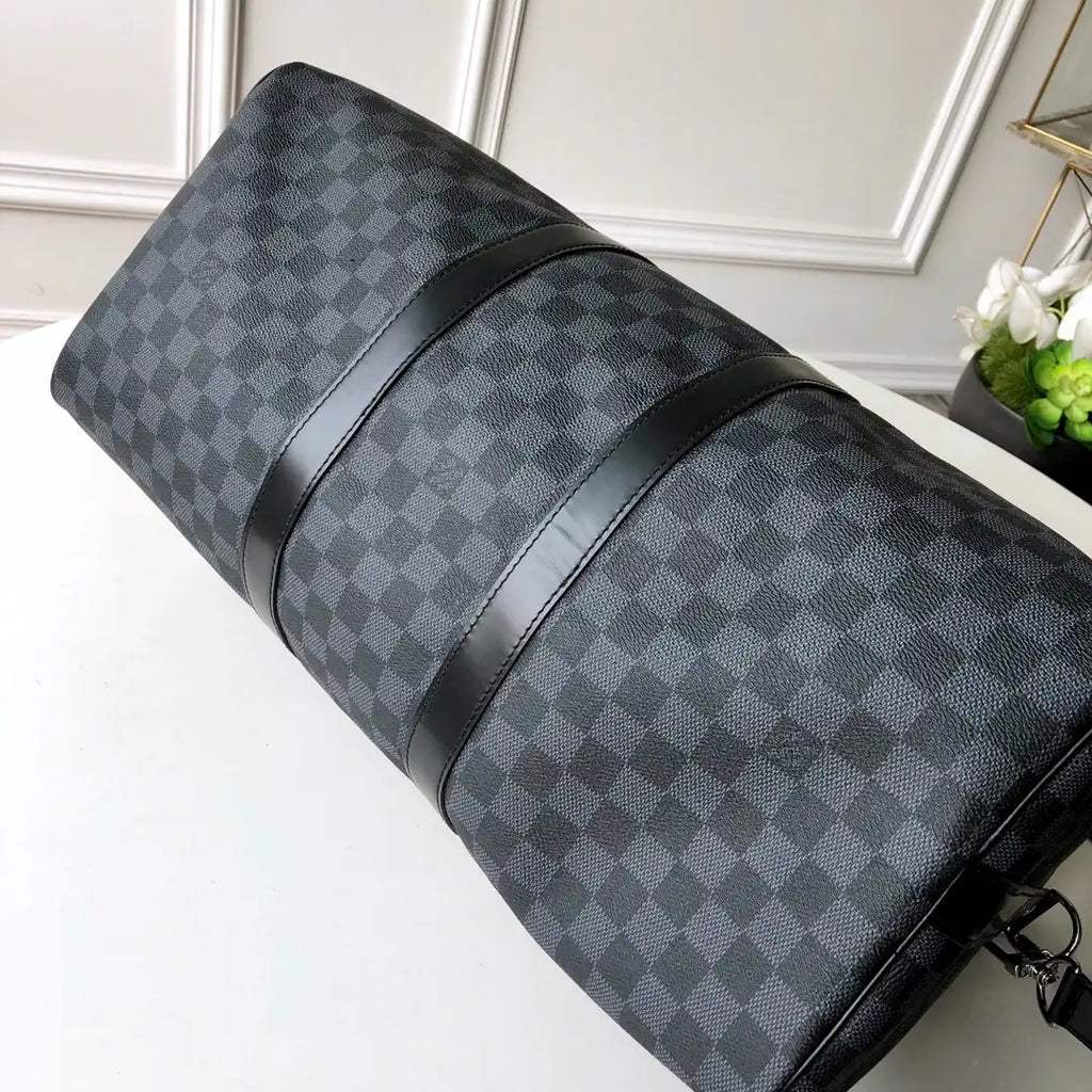 Louis Vuitton Keepall Bandouliere 45 Travel Bag LV N41418 Damier Graphite Canvas