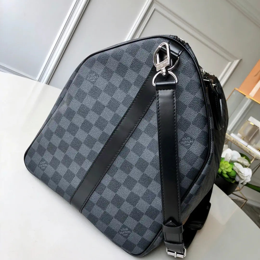 Louis Vuitton Keepall Bandouliere 55 Travel Bag LV N41413 Damier Graphite Canvas