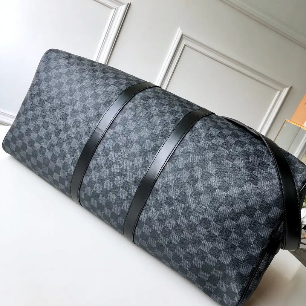 Louis Vuitton Keepall Bandouliere 55 Travel Bag LV N41413 Damier Graphite Canvas