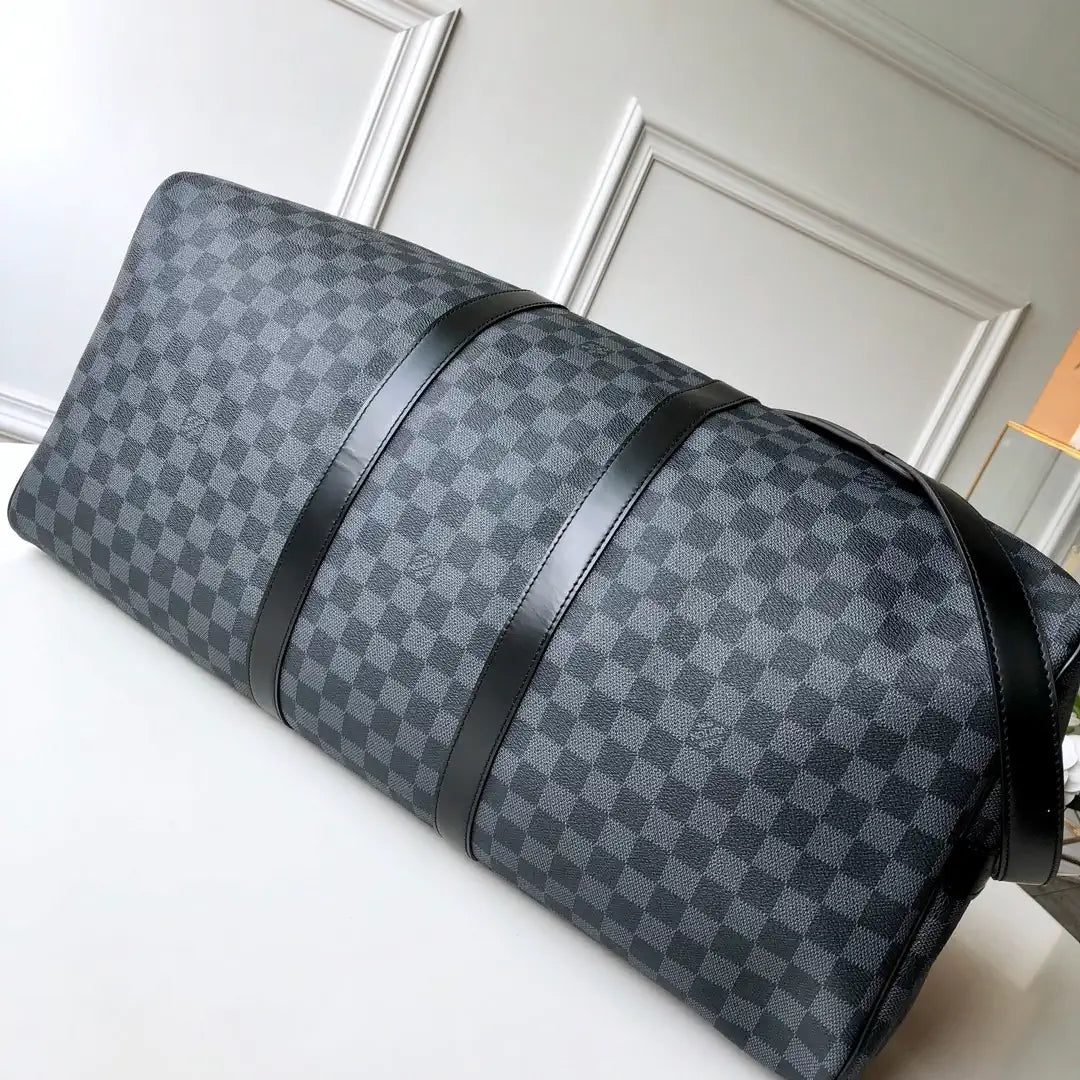 Louis Vuitton Keepall Bandouliere 55 Travel Bag LV N41413 Damier Graphite Canvas
