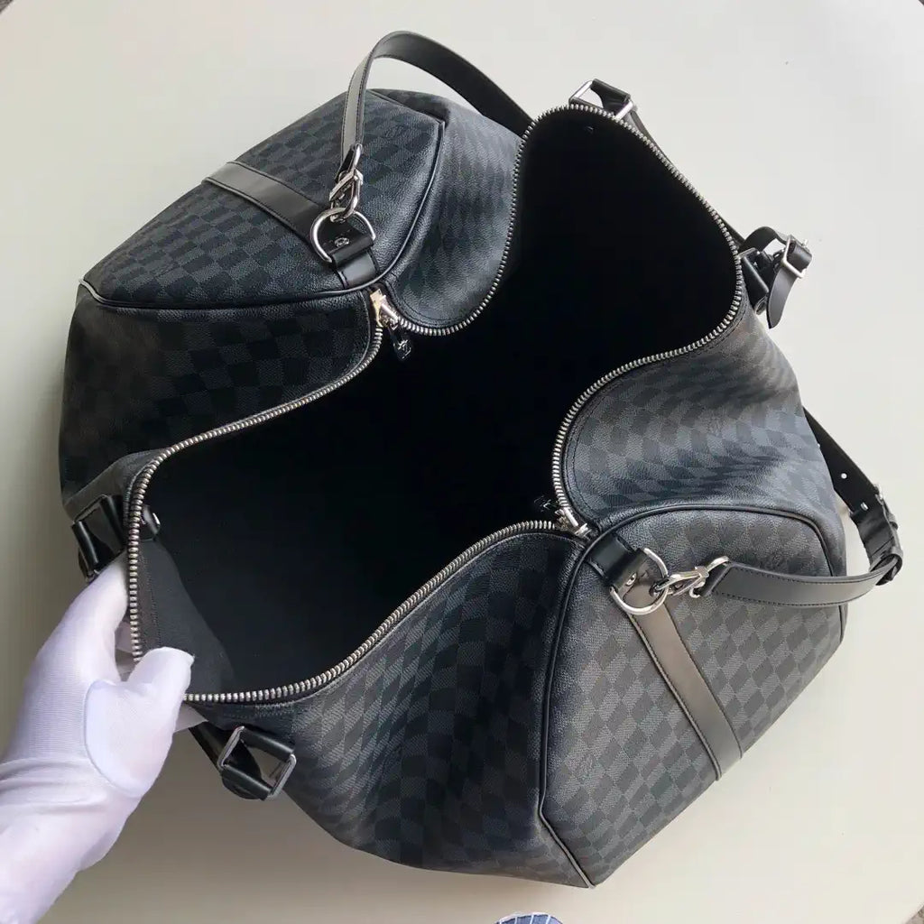 Louis Vuitton Keepall Bandouliere 55 Travel Bag LV N41413 Damier Graphite Canvas