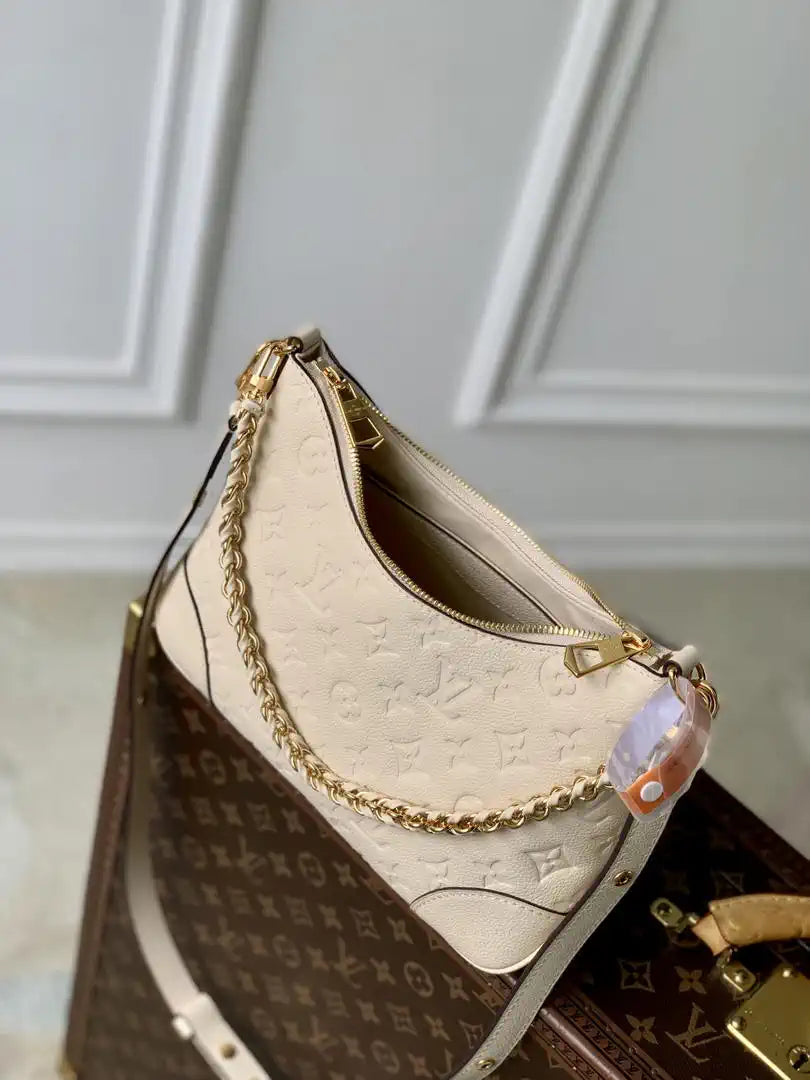 Louis Vuitton LV M12930 Boulogne PM Bag Monogram Empreinte Leather Beige