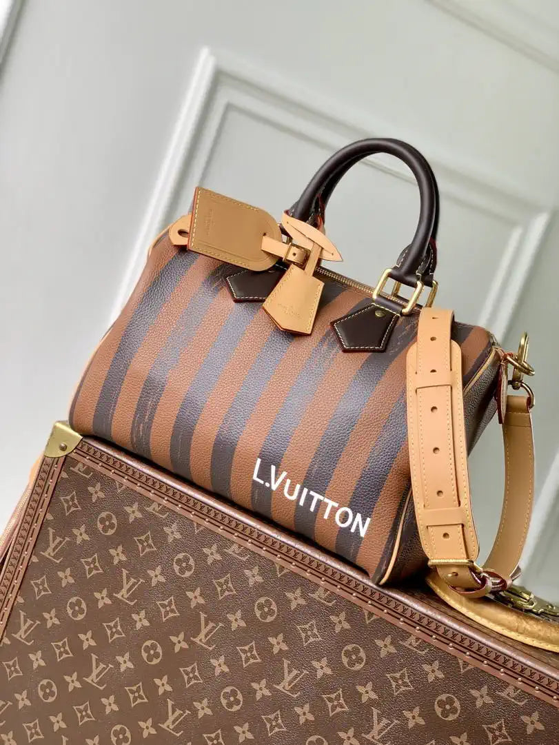 Louis Vuitton LV M14064 Speedy P9 Bandouliere 30 Bag Brown Stripes