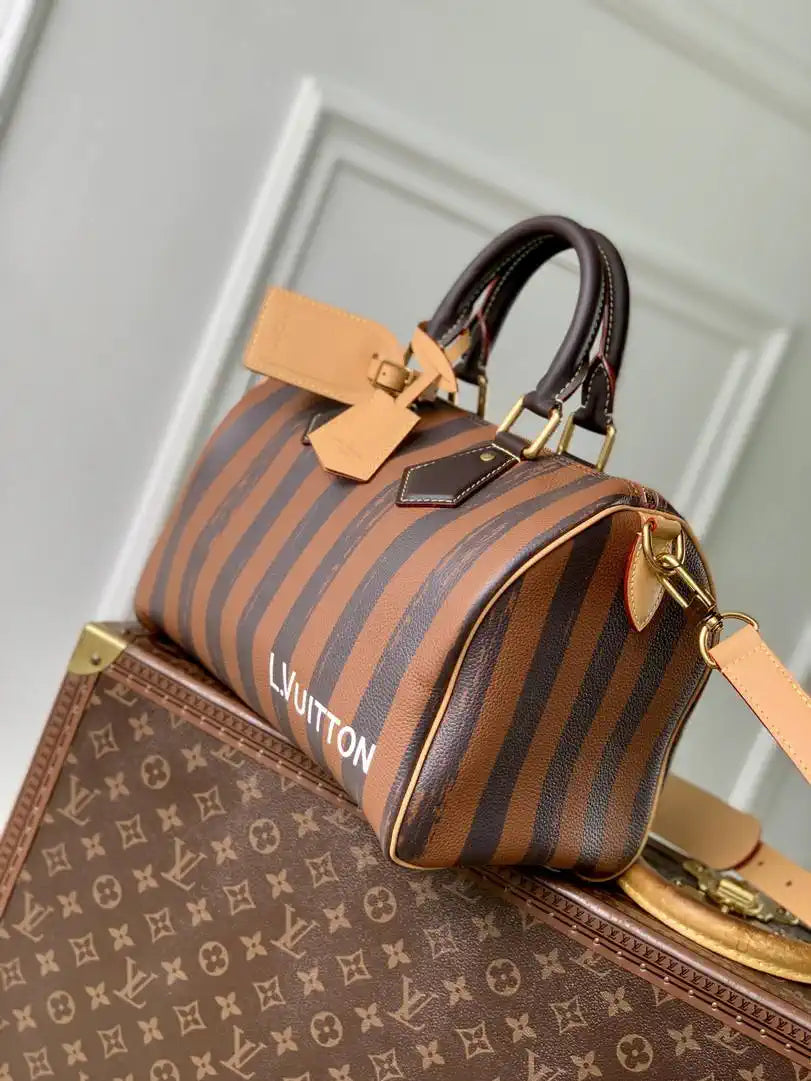 Louis Vuitton LV M14064 Speedy P9 Bandouliere 30 Bag Brown Stripes