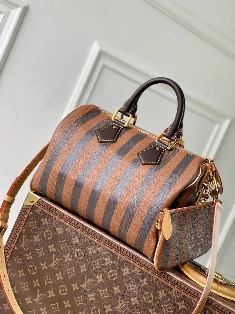 Louis Vuitton LV M14064 Speedy P9 Bandouliere 30 Bag Brown Stripes