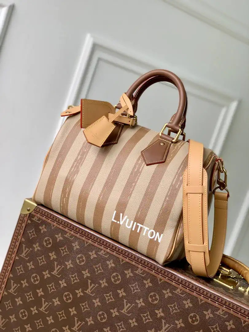 Louis Vuitton LV M14064 Speedy P9 Bandouliere 30 Bag Khaki Stripes