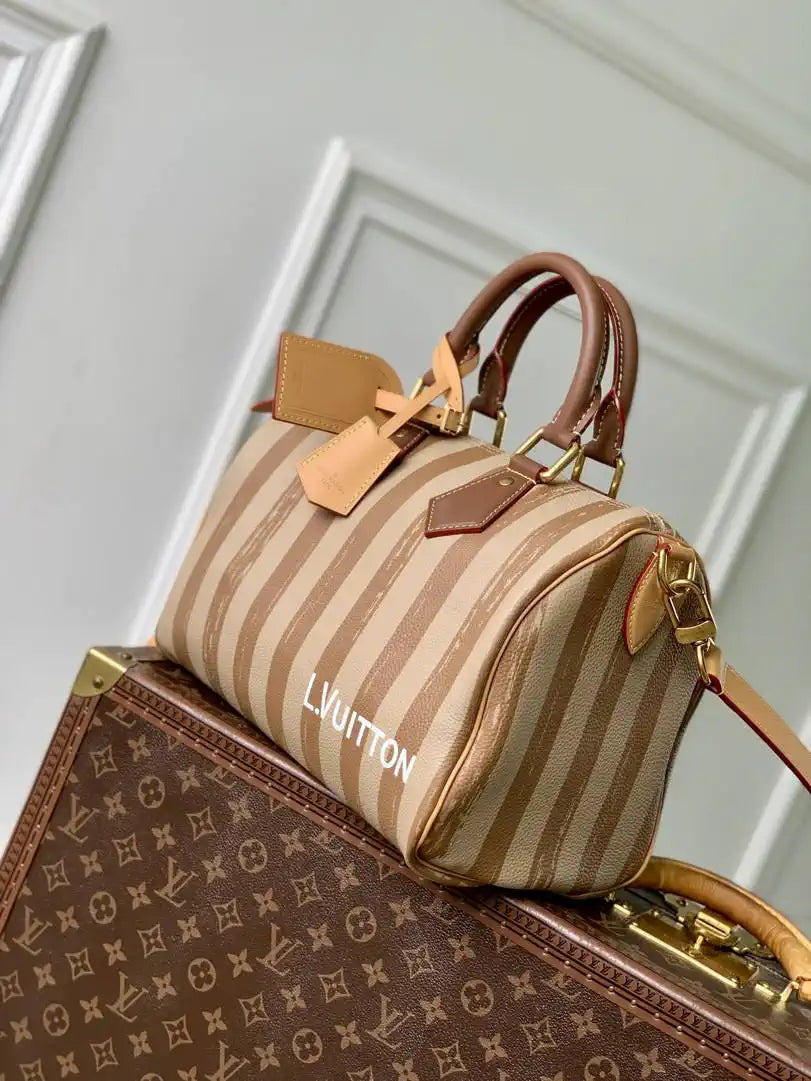 Louis Vuitton LV M14064 Speedy P9 Bandouliere 30 Bag Khaki Stripes