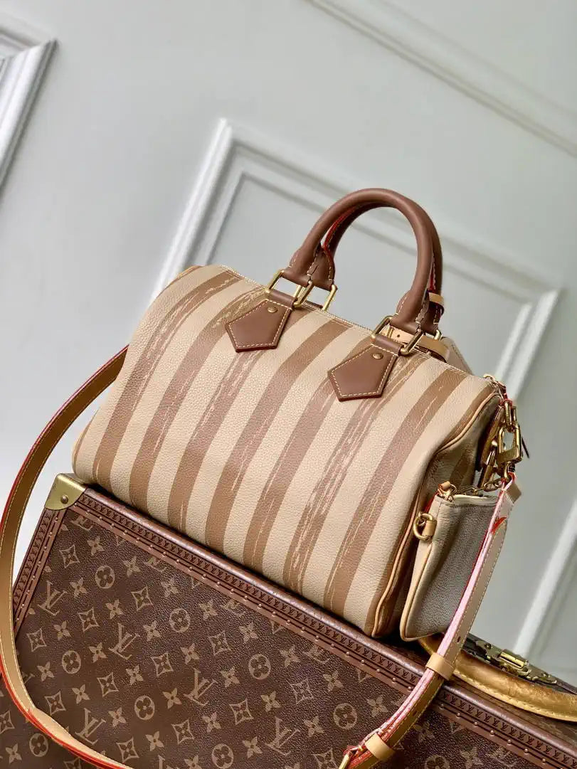 Louis Vuitton LV M14064 Speedy P9 Bandouliere 30 Bag Khaki Stripes