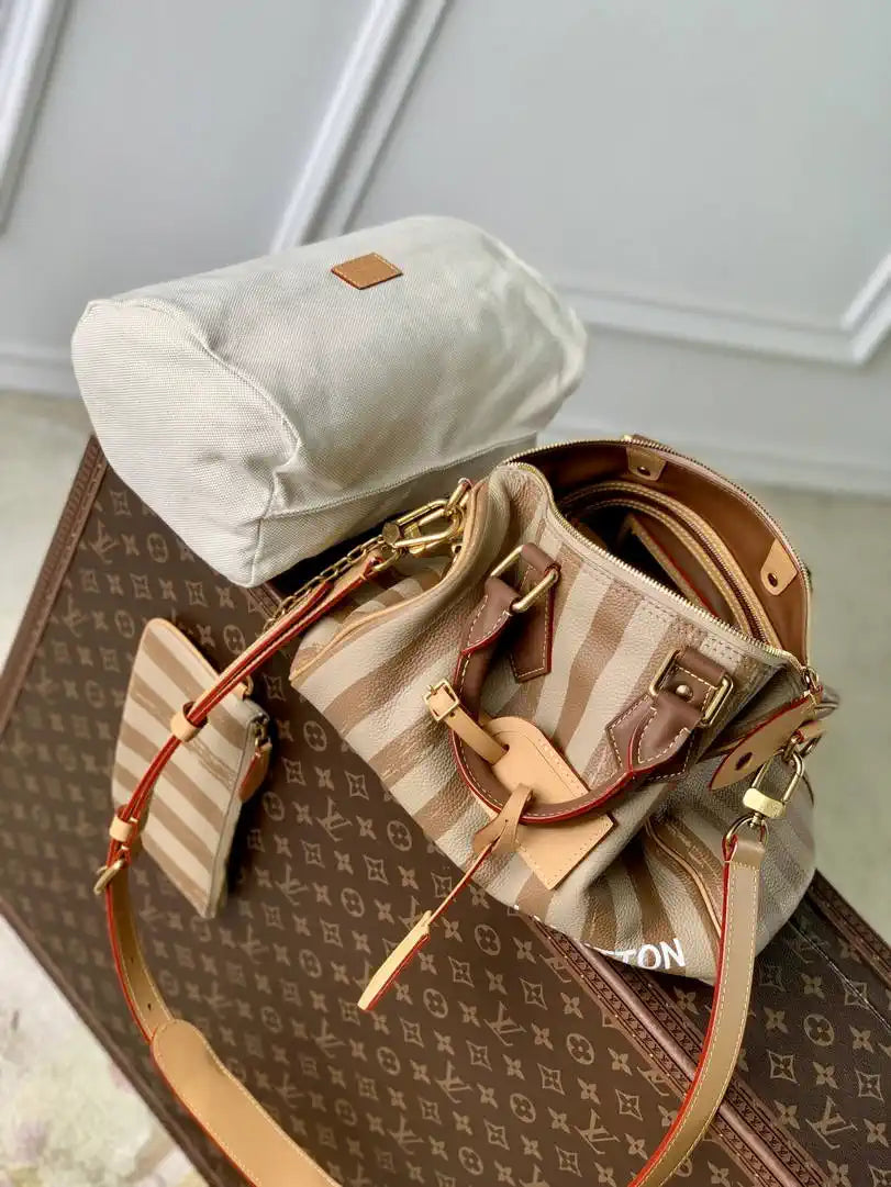 Louis Vuitton LV M14064 Speedy P9 Bandouliere 30 Bag Khaki Stripes