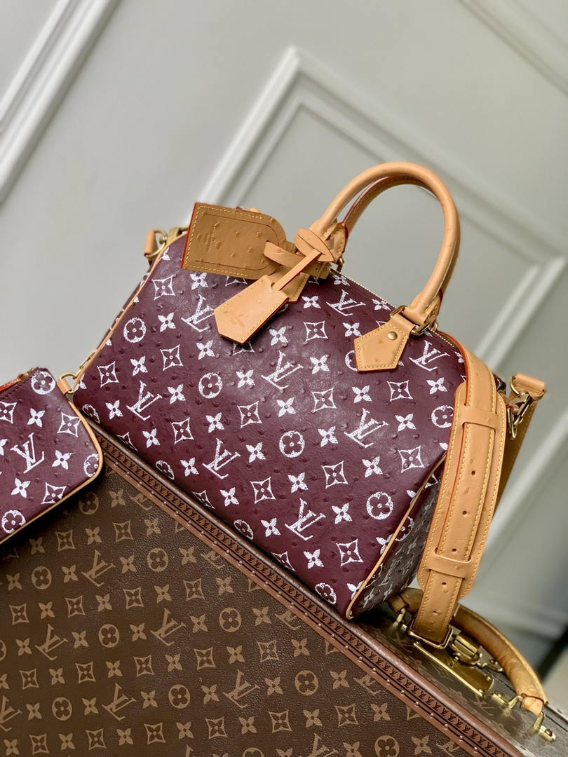 Louis Vuitton LV M14064 Speedy P9 Bandoulière 30 Bag Ostrich Jujube red