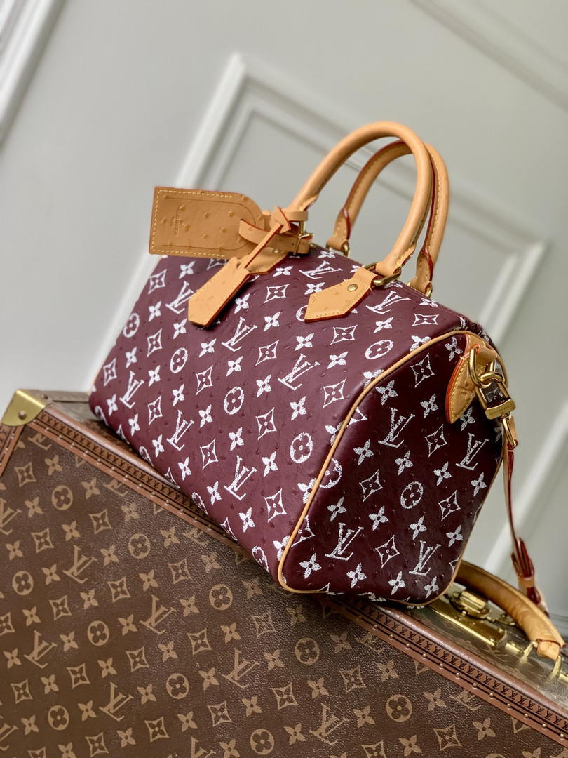 Louis Vuitton LV M14064 Speedy P9 Bandoulière 30 Bag Ostrich Jujube red