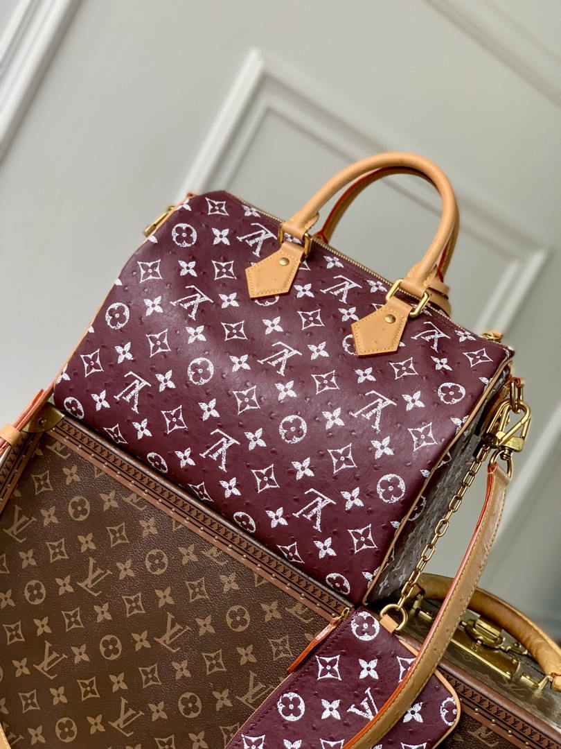 Louis Vuitton LV M14064 Speedy P9 Bandoulière 30 Bag Ostrich Jujube red
