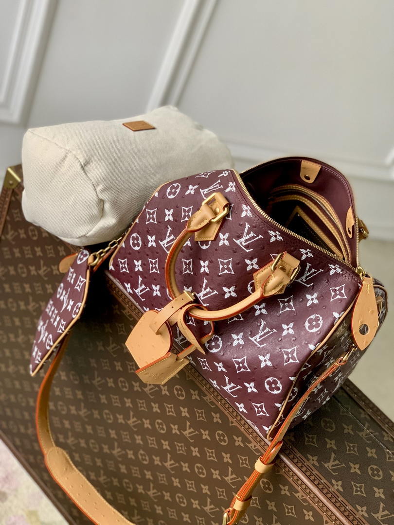 Louis Vuitton LV M14064 Speedy P9 Bandoulière 30 Bag Ostrich Jujube red