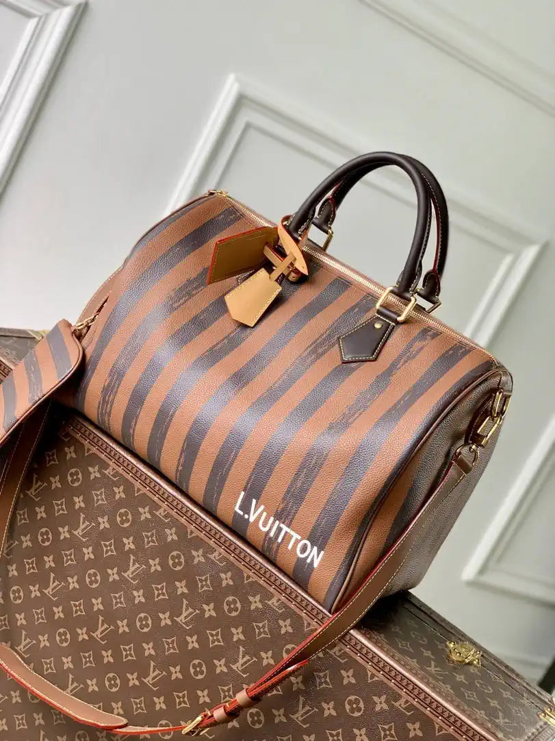 Louis Vuitton LV M24438 Speedy P9 Bandouliere 40 Bag Brown Stripes