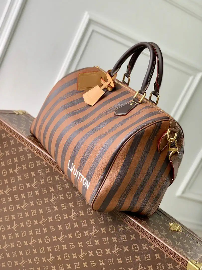 Louis Vuitton LV M24438 Speedy P9 Bandouliere 40 Bag Brown Stripes