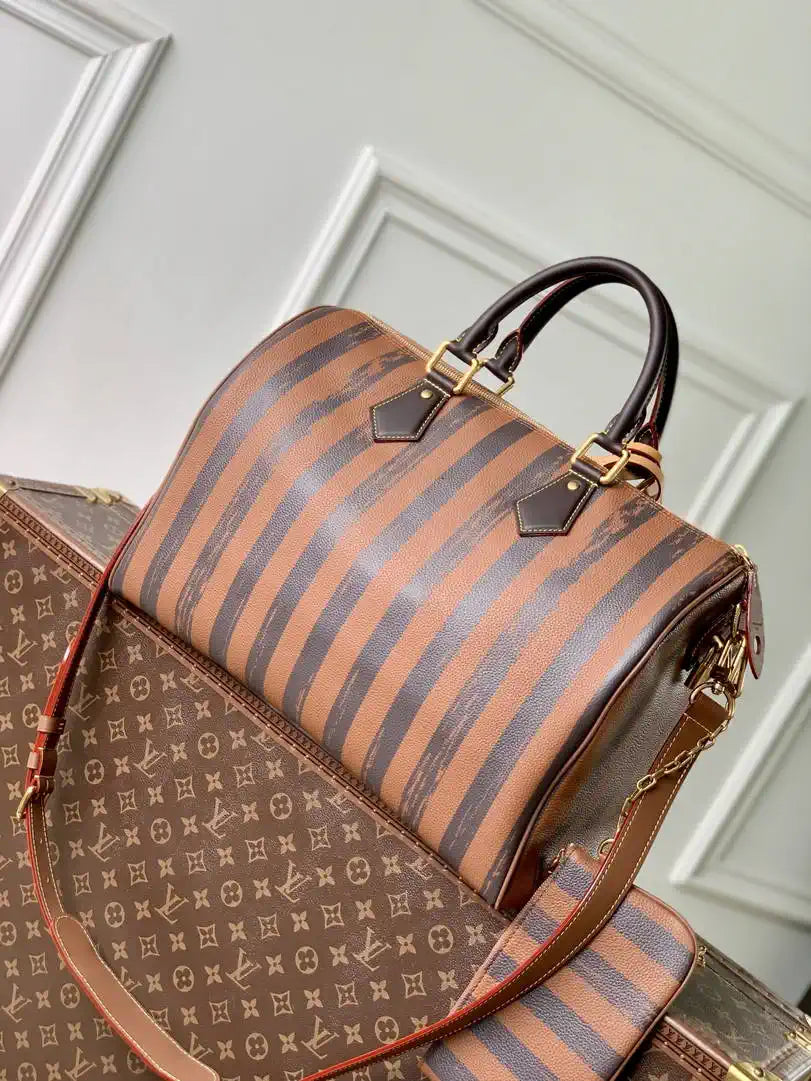 Louis Vuitton LV M24438 Speedy P9 Bandouliere 40 Bag Brown Stripes