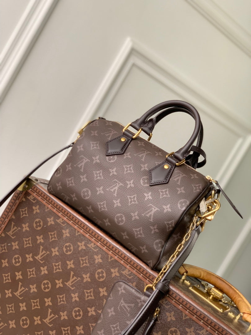 Louis Vuitton LV M24443 Speedy P9 Bandoulière 25 Bag Ebony Monogram Leather