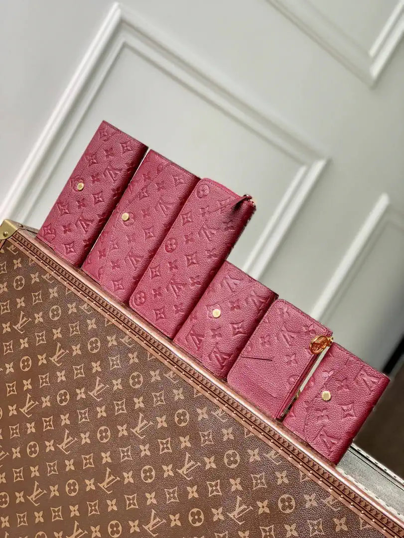 Louis Vuitton LV M25763 Romy Card Holder Monogram Empreinte Leather Wine Red