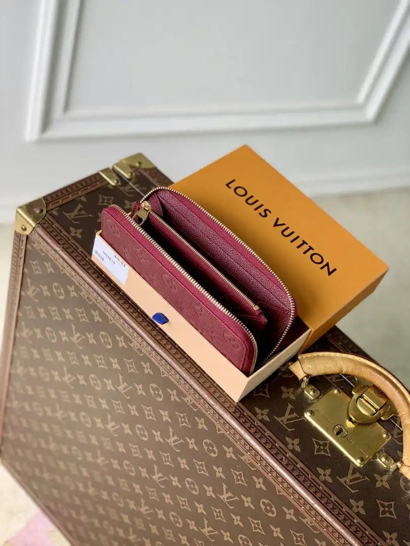 Louis Vuitton LV M25815 Cl¨¦mence Wallet Monogram Empreinte Leather Wine Red