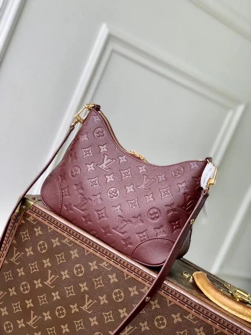 Louis Vuitton LV M25827 Boulogne PM Bag Monogram Empreinte Leather Wine Red