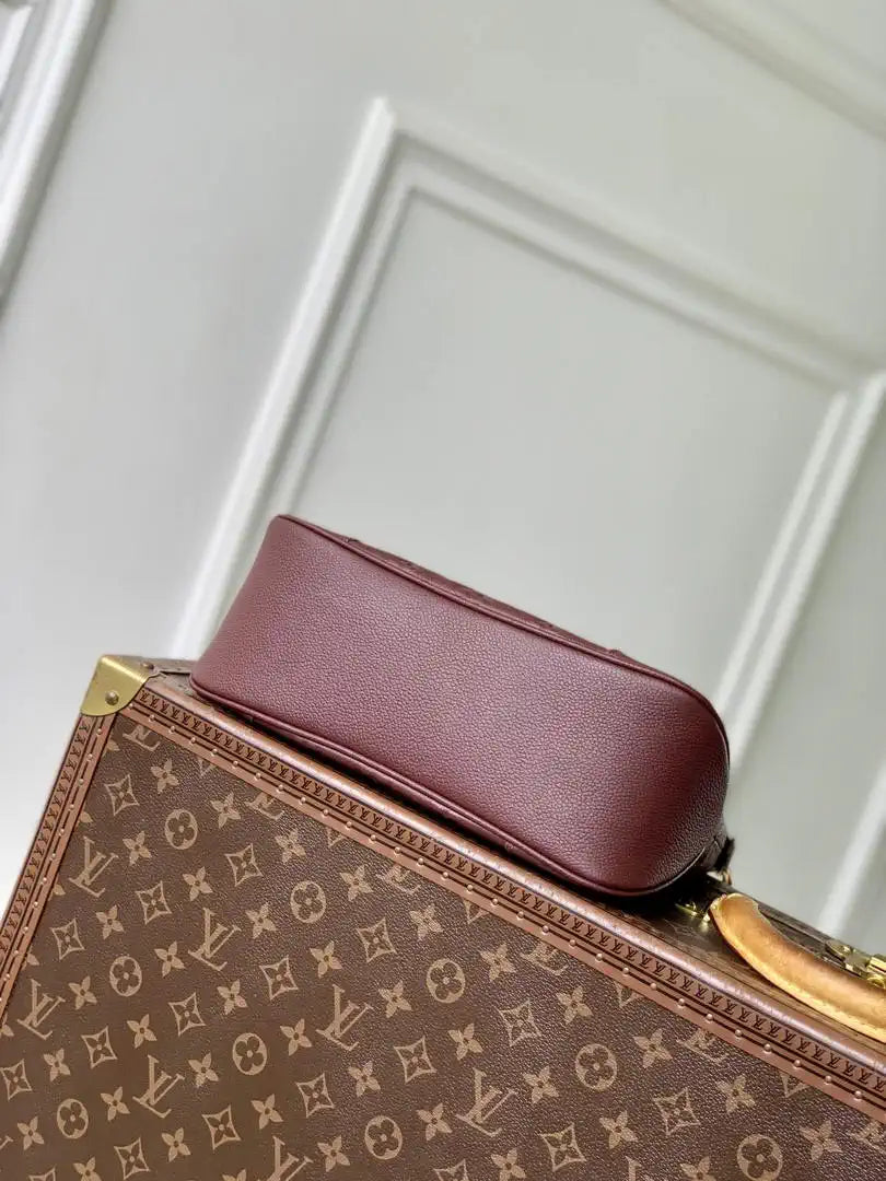 Louis Vuitton LV M25827 Boulogne PM Bag Monogram Empreinte Leather Wine Red