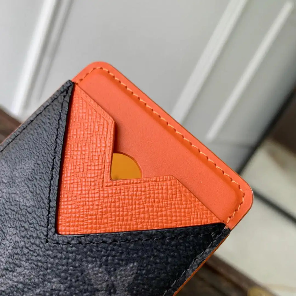 Louis Vuitton LV M26028 Magnetic Card Holder Black Monogram Orange