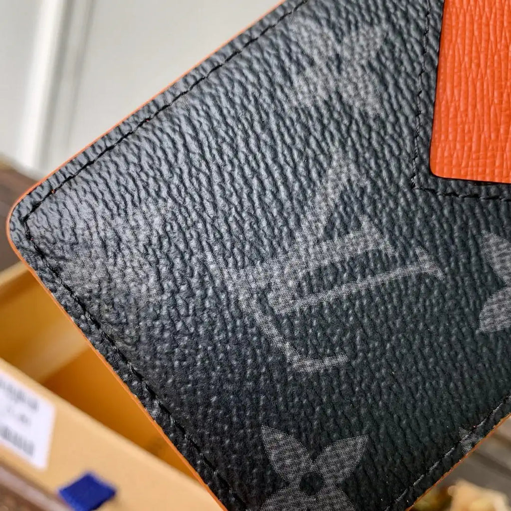 Louis Vuitton LV M26028 Magnetic Card Holder Black Monogram Orange