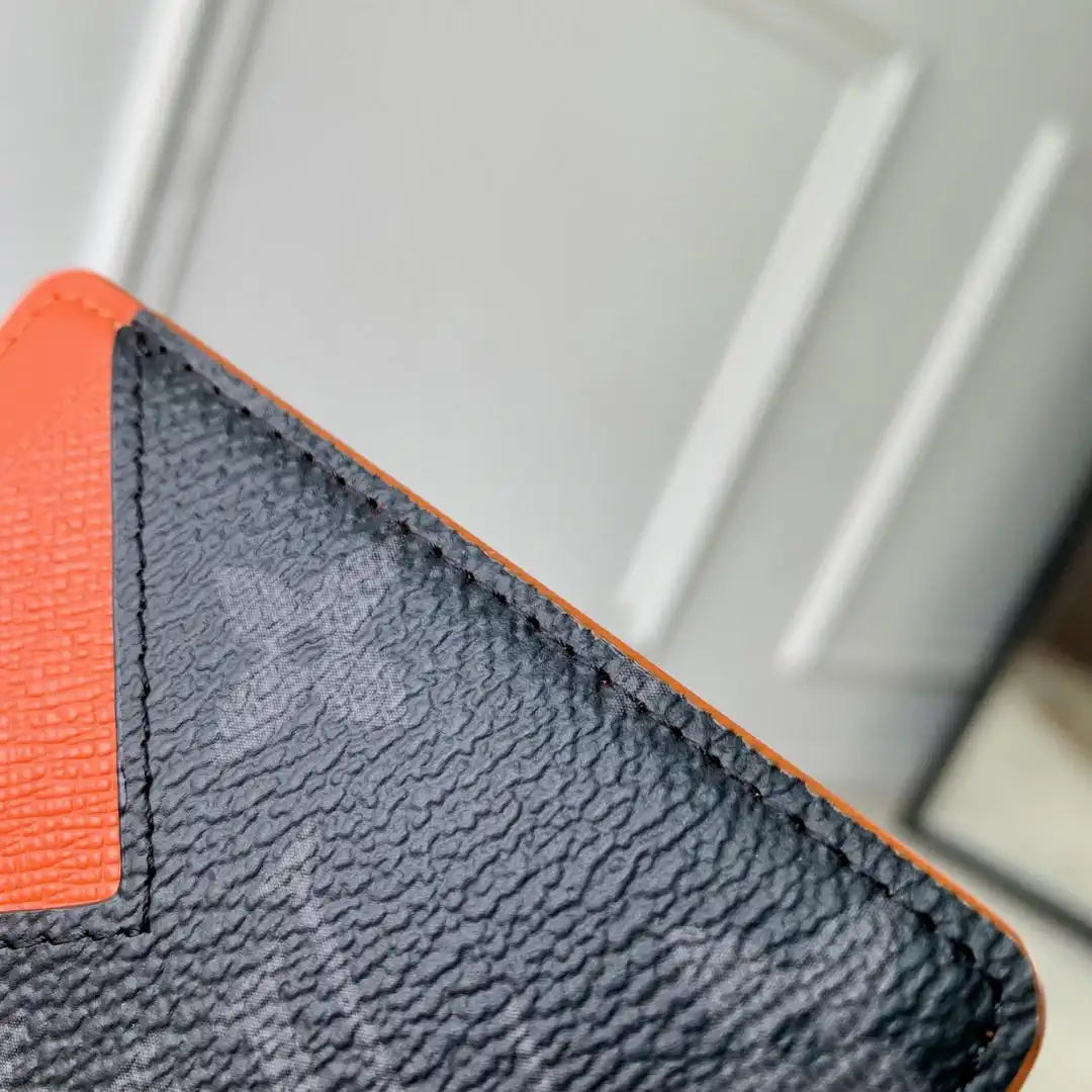 Louis Vuitton LV M26028 Magnetic Card Holder Black Monogram Orange
