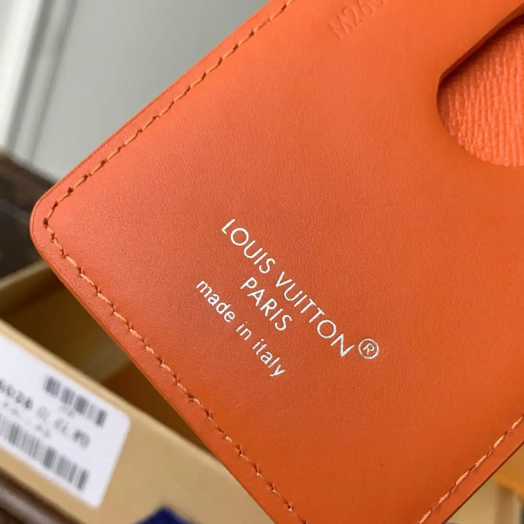 Louis Vuitton LV M26028 Magnetic Card Holder Black Monogram Orange