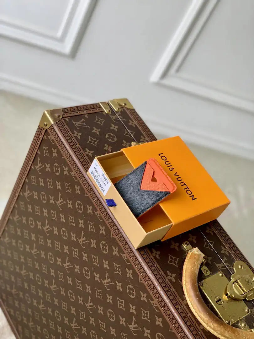 Louis Vuitton LV M26028 Magnetic Card Holder Black Monogram Orange